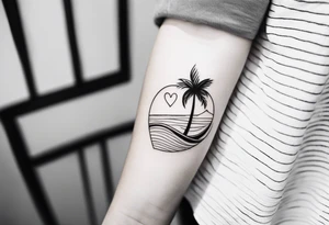 Inner arm , in one straight line .. a small Palm tree , shell , wave & heart tattoo idea