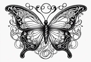 Number 444 intertwine with  butterfly and vines tattoo idea