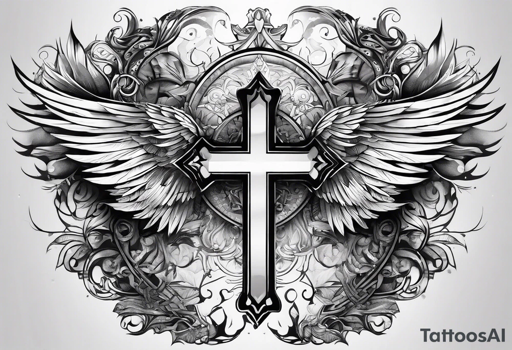 Cross in the middle of wings tattoo idea
