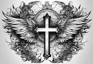 Cross in the middle of wings tattoo idea