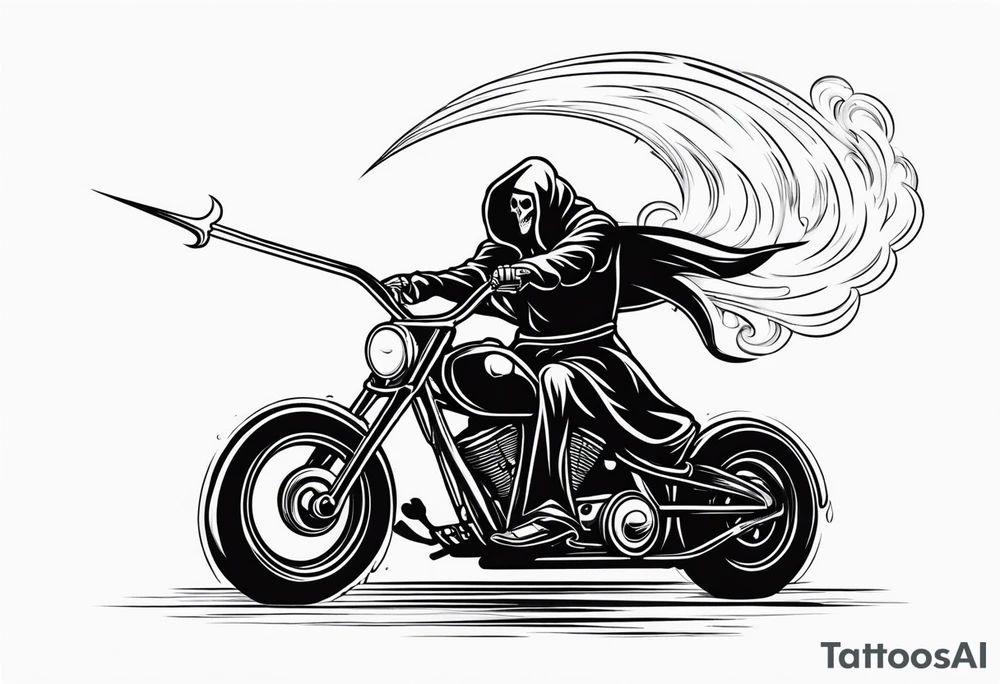 Grim Reaper on motorcycle, on fire tattoo idea