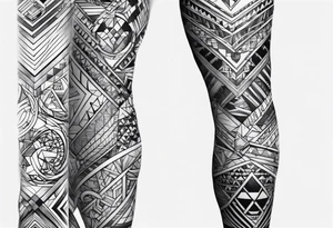 Mix match geometric full leg sleeve male tattoo idea