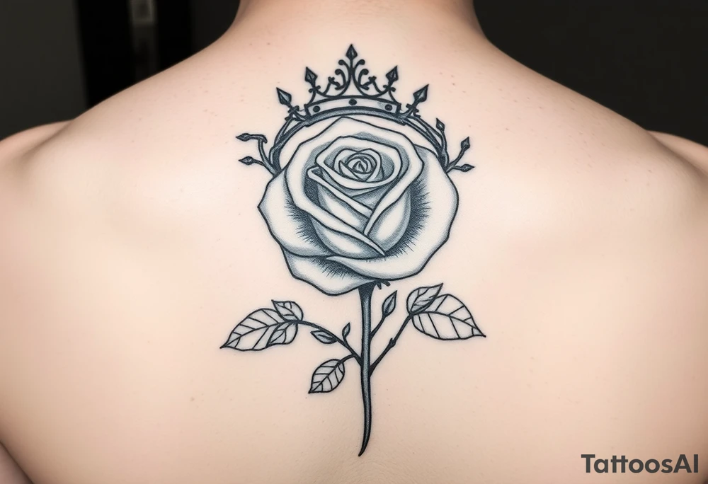 Single rose with 1982 as the stem if the rose with queen if heaetz and crown around or on top of rose with vines and thorns on top of arm tattoo idea