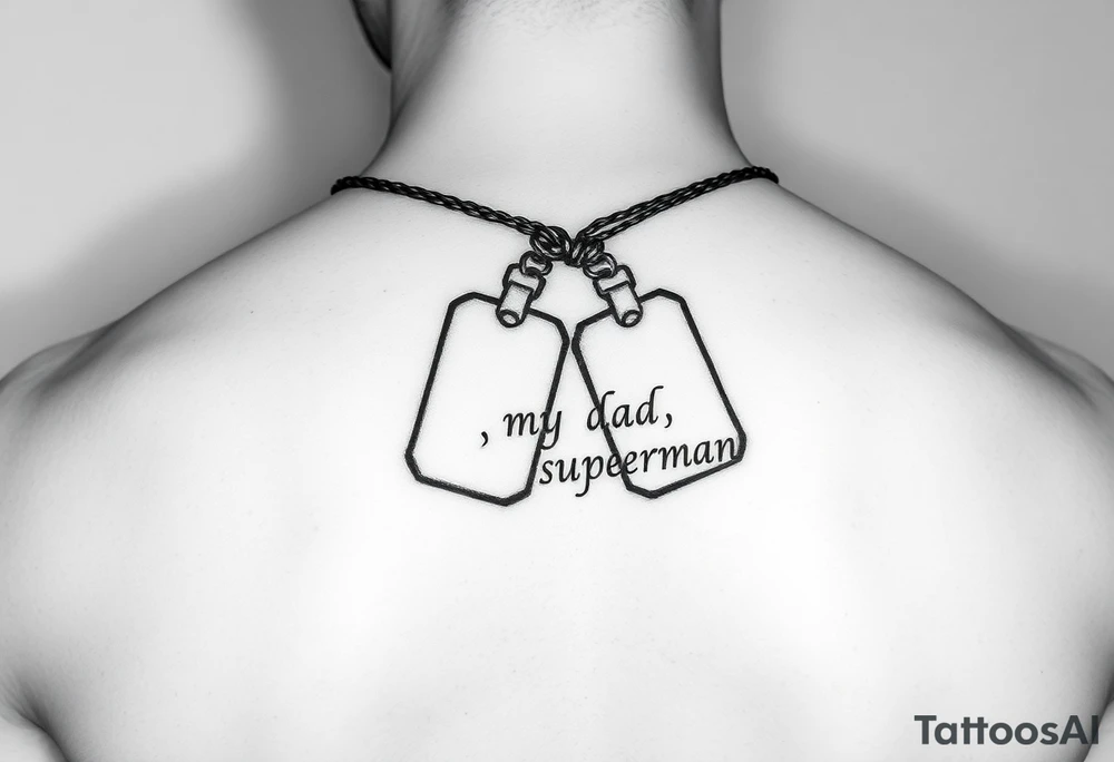 in pencil led draw "Marine soilder, my dad, my superman" inside military dogtags tattoo idea