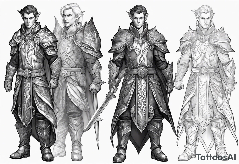 human-elf, male, paladin, full body tattoo idea