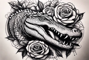 Arm sleeve pistols alligators roses tattoo idea