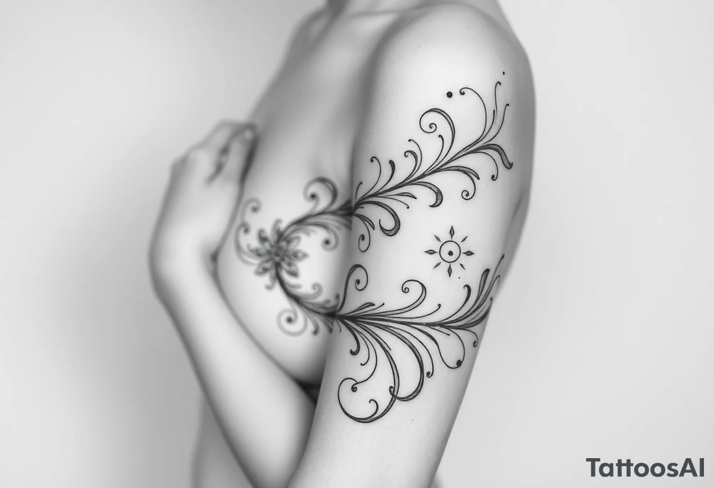 Ethereal Celestial dreamy swirling design elements that are daintily flowing like light wispy smoke tattoo idea