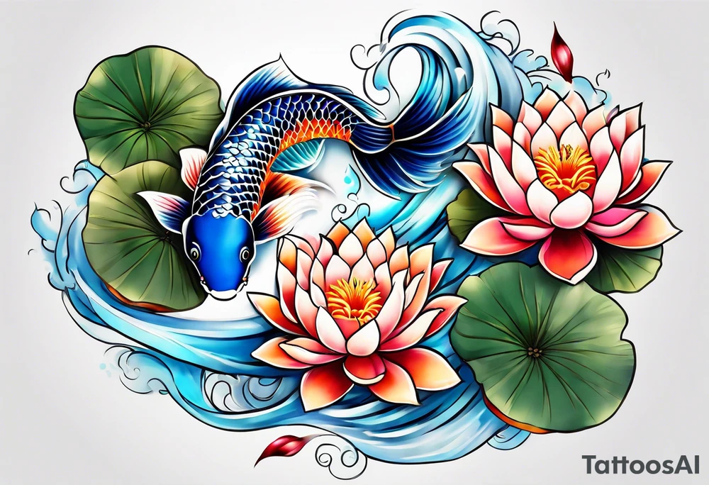 Koi and lotus flower tattoo idea