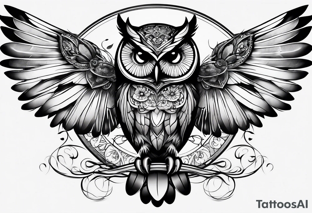 Owl and dragonfly tattoo idea