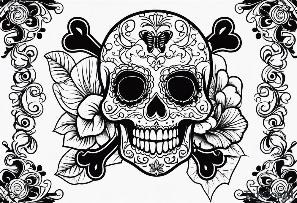 Manly sugar skull with bones tattoo idea