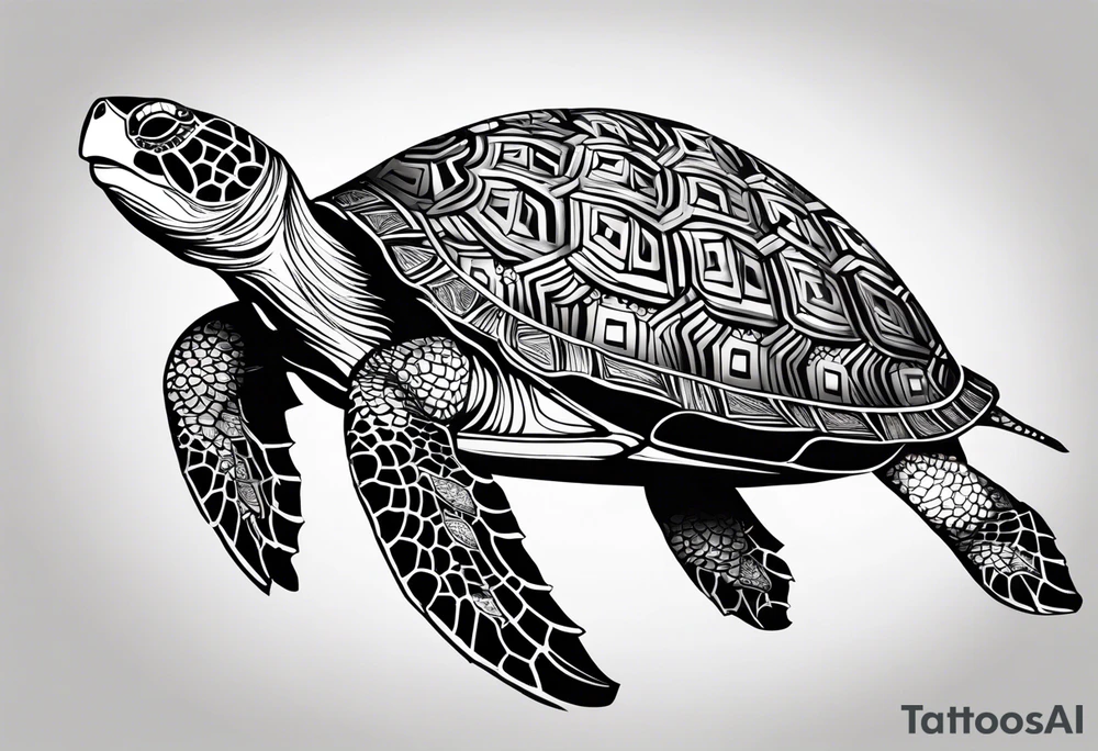 siple turtle with mandala shell tattoo idea