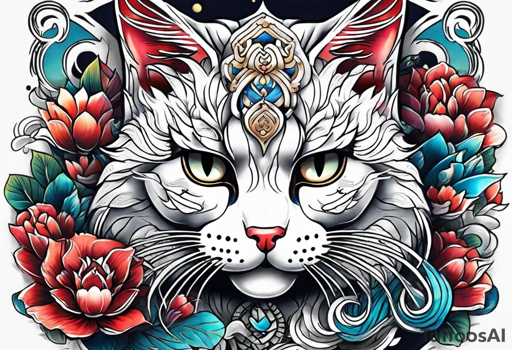 Beckoning cat with other Japanese elements tattoo idea