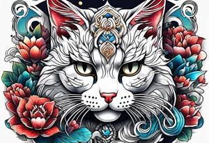 Beckoning cat with other Japanese elements tattoo idea