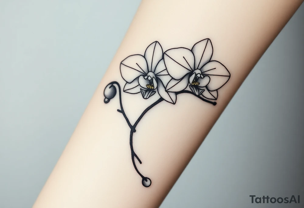 3 delicate fine line orchids realistic with a mix with vagina and branching tattoo idea