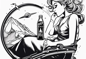 Nuka cola girl sat on rocket drinking nuka cola tattoo idea