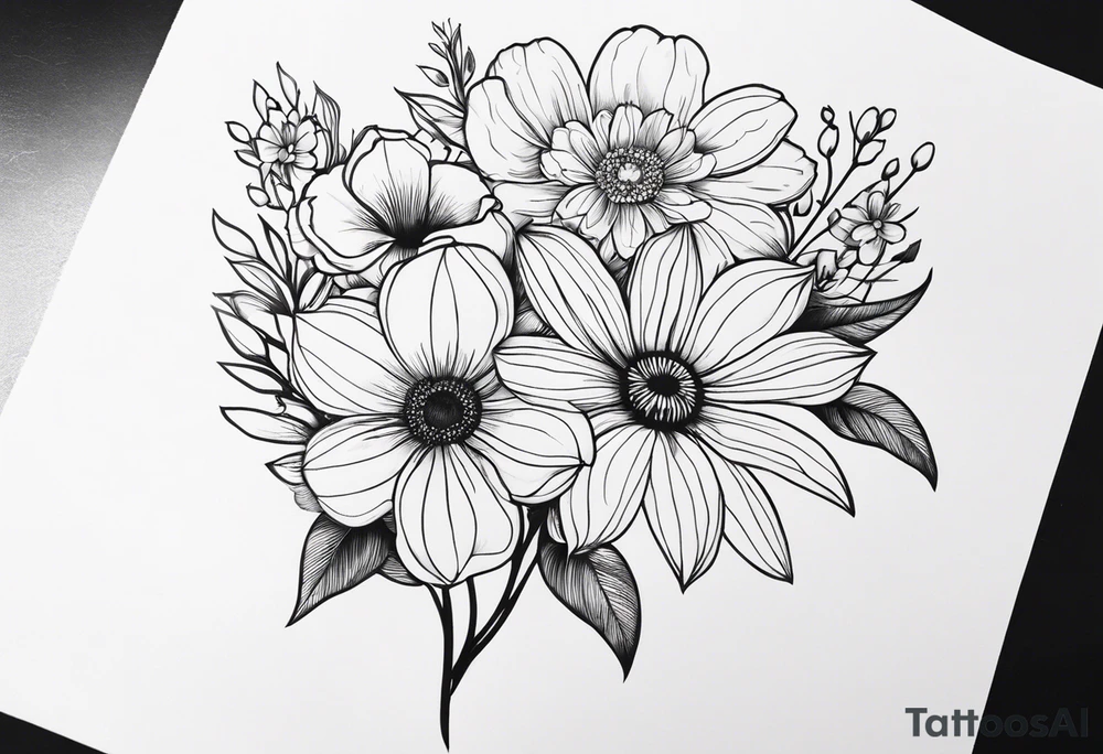 Bouquet de fleurs en long avec des oeillets tattoo idea