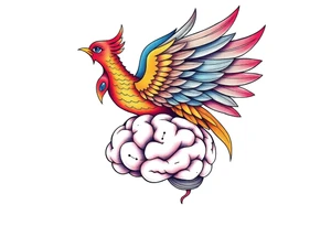Colorful phoenix flying out of a brain with 3-16-24 tattoo idea