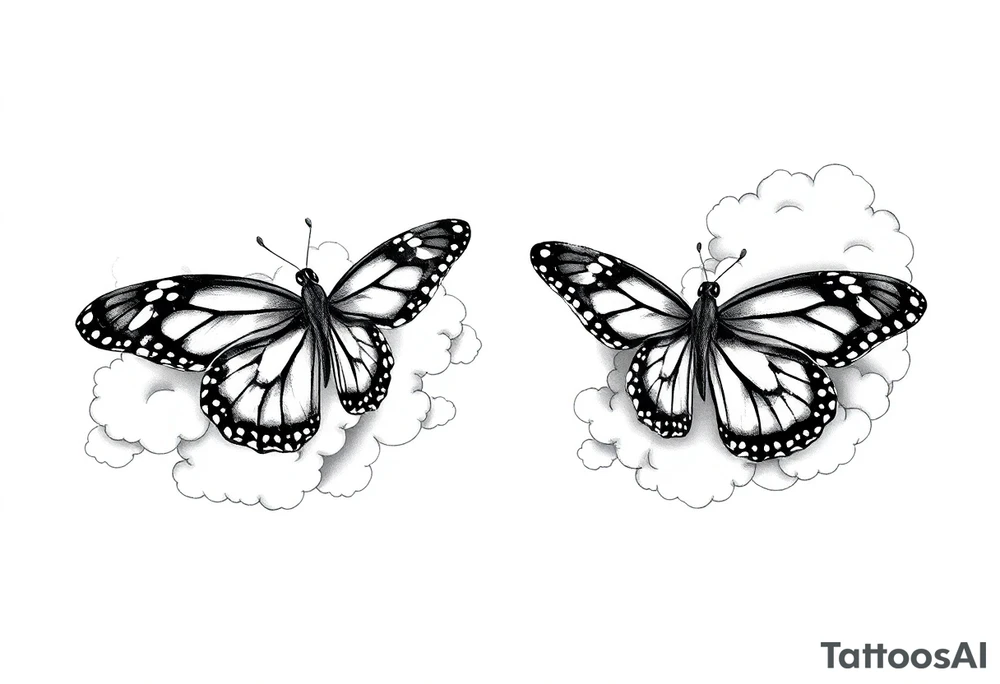 Monarch butterflies with clouds around tattoo idea