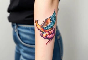 Colorful phoenix flying out of a brain tattoo idea