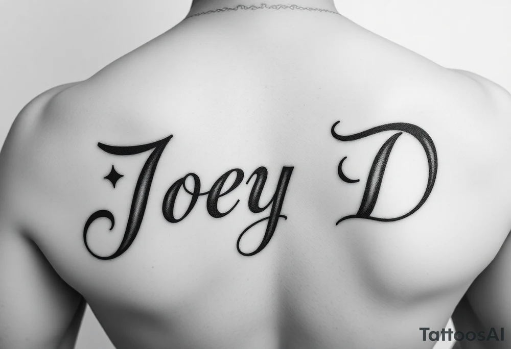 The words Joey D written with a large scale fancy J at the start tattoo idea