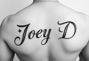 The words Joey D written with a large scale fancy J at the start tattoo idea