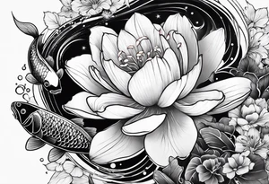 arm sleeve tatoo, space, nature, koi tattoo idea