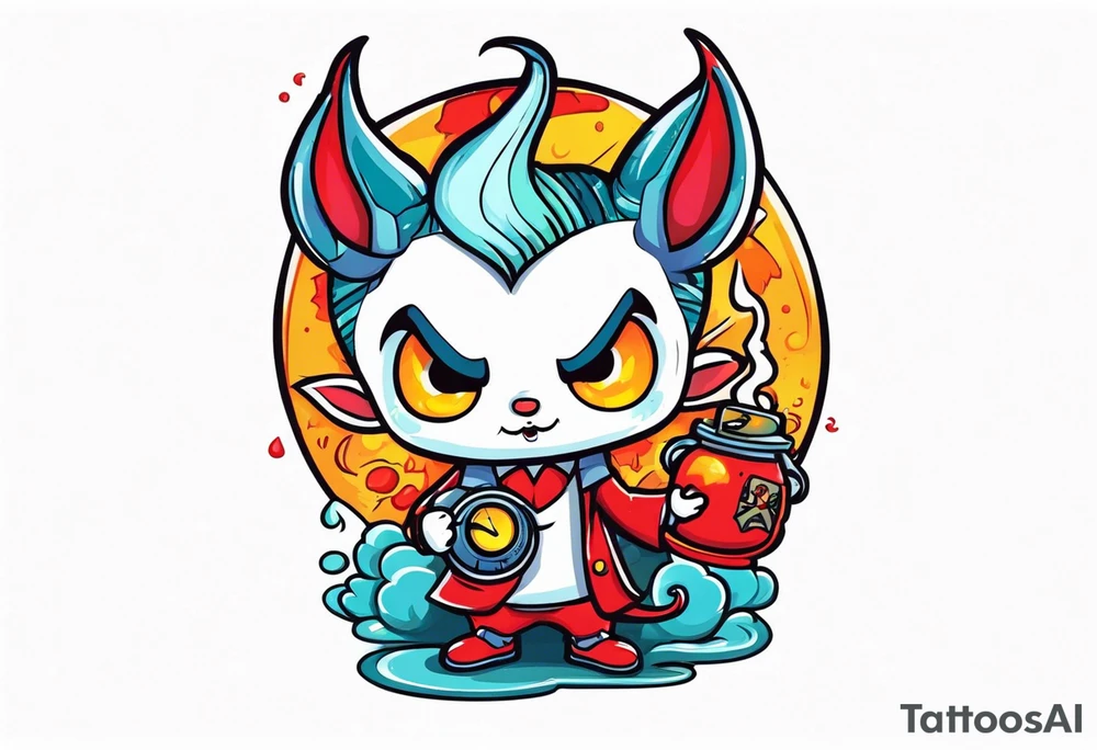 cute devil boy holding a timebomb tattoo idea
