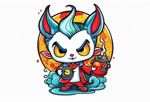 cute devil boy holding a timebomb tattoo idea