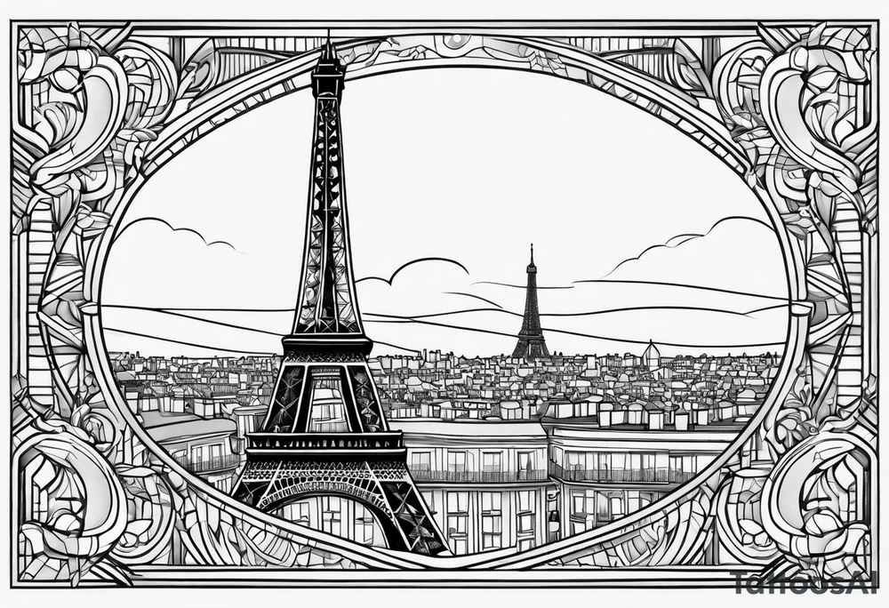 Upper arm tattoo sleeve including the Eiffel tower in Paris with shading in the background? tattoo idea