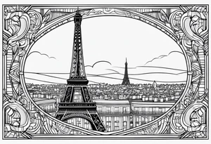 Upper arm tattoo sleeve including the Eiffel tower in Paris with shading in the background? tattoo idea