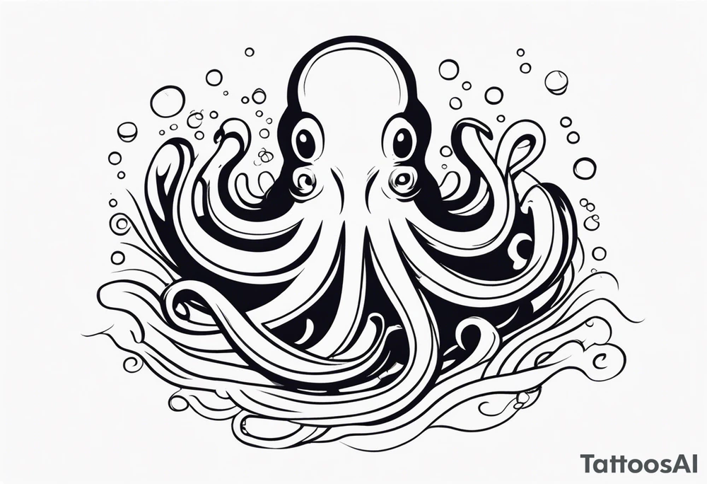 Tribal half sleeve. octopus surrounded by ribbons of water waves filled with fish. the octopus has no eyes. Use thick lines only with less detail. tattoo idea
