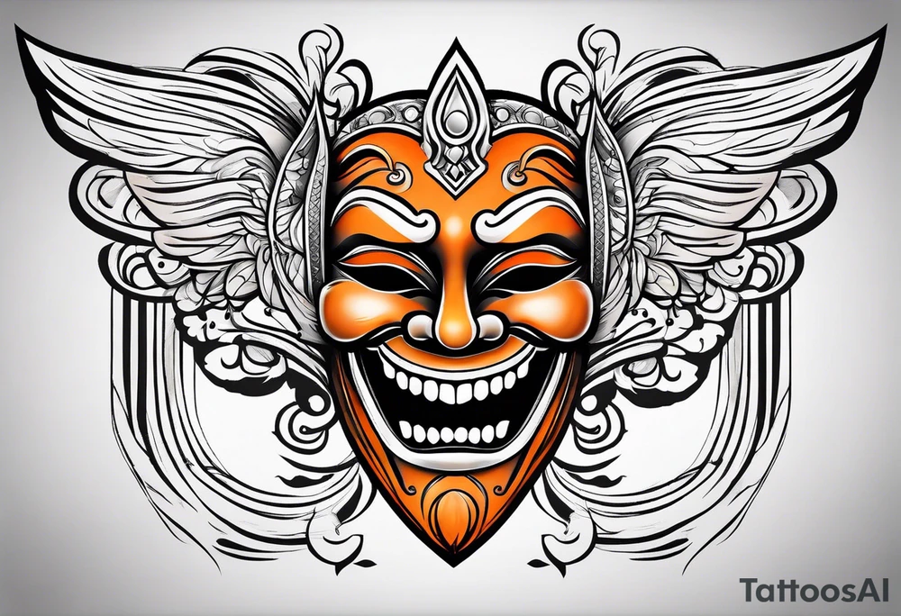 Laughing mask that is orange and black simplistic tattoo idea Laughing mask that is orange and black simplistic tattoo idea