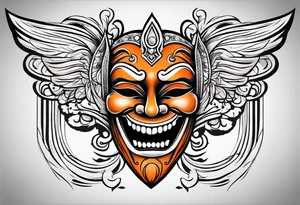 Laughing mask that is orange and black simplistic tattoo idea