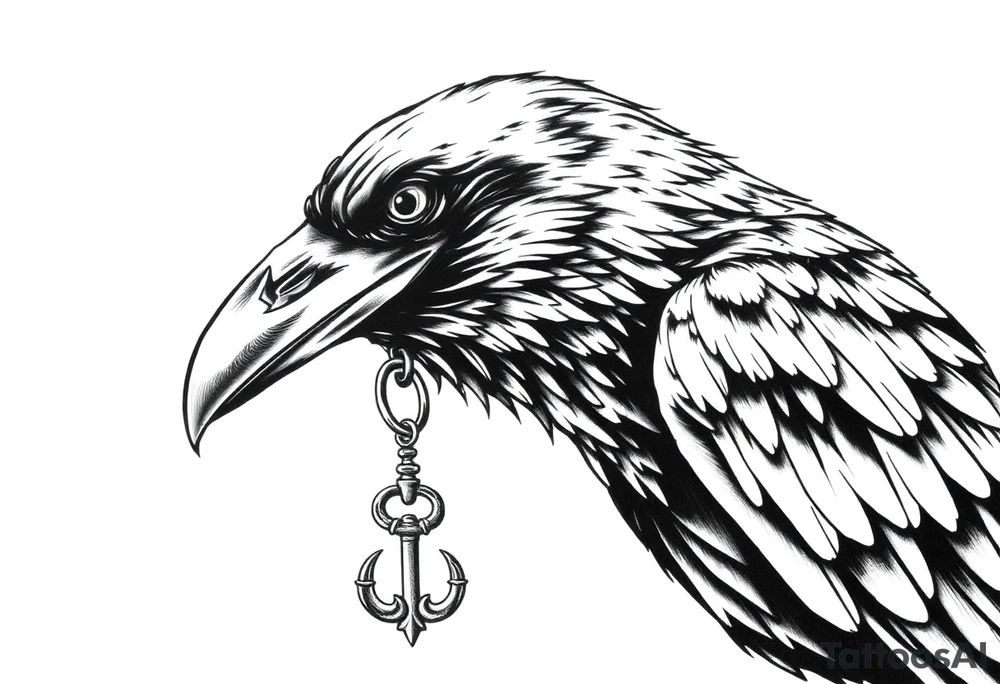 a raven with a key in his beak. tattoo idea