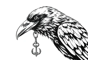 a raven with a key in his beak. tattoo idea