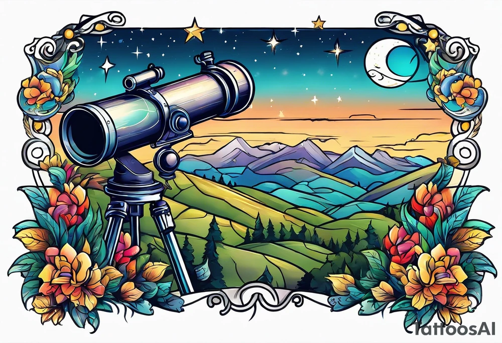 Telescope on a hill looking up at the stars tattoo idea