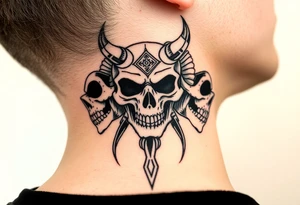 Tribal skulls of the devil with Japanese signs of the dead tattoo idea