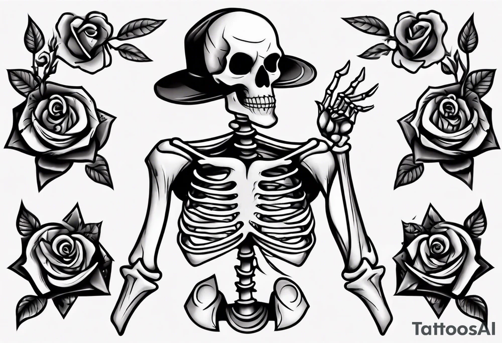 Dancing skeleton off a rose tattoo idea
