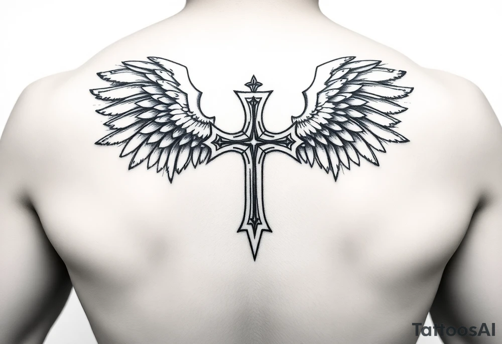 templar cross with angel wings mystical esoteric background tattoo idea