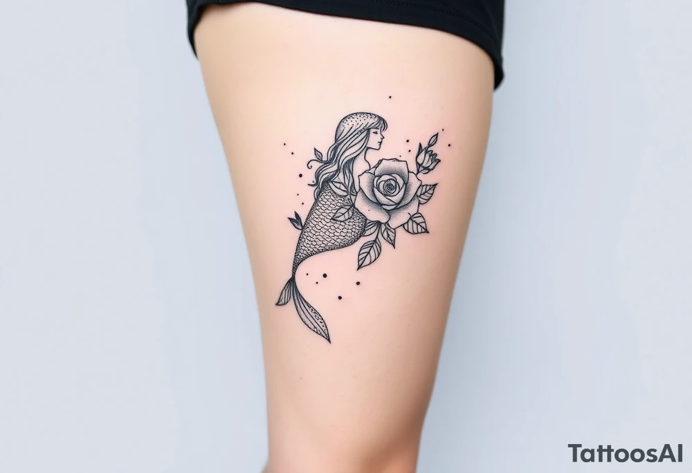 mermaid and sea flowers roses tattoo idea