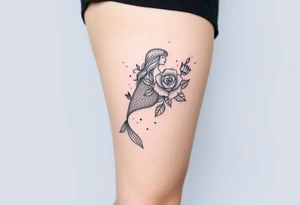 mermaid and sea flowers roses tattoo idea