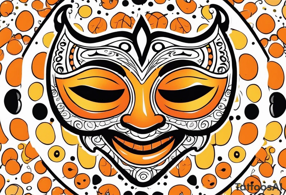 Laughing Male masquerade mask with orange and black circles tattoo idea