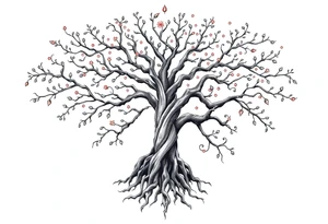 mystical tree of life with cosmic roots and celestial branches tattoo idea