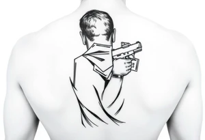 Someone standing in from of 7/11 with a gun and a wad of cash in the other hand tattoo idea