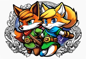 A smash brothers melee tattoo featuring link and fox tattoo idea