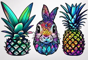 Glass animals and wildlife in Amsterdam canal in space featuring galaxy colours featuring pineapples tattoo idea