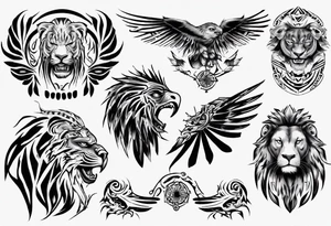 Adler und Löwe je halbseitig zusammengefügt tattoo idea