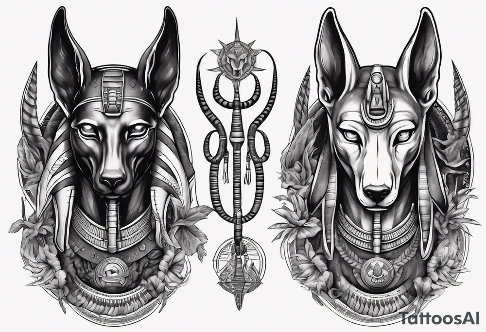 Egyptian god Anubis with Cobras tattoo idea