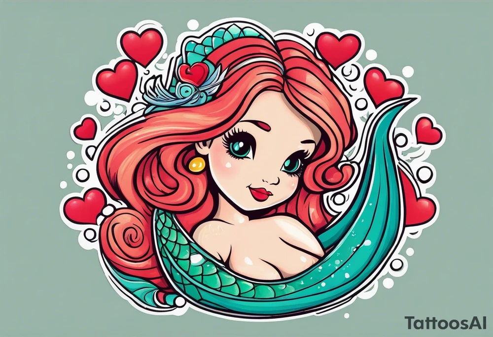 A cute Mermaid with hearts. tattoo idea