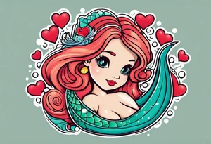 A cute Mermaid with hearts. tattoo idea